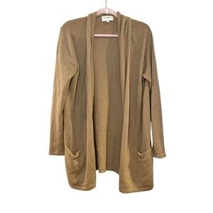 Eric Bompard Women Cashmere Open Front Cardigan Sweater Long Camel Tan Size L